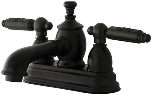 Main image of Kingston Brass KS7005GL 4 in. Centerset Lavatory Faucet with Heritage Spout & Metal Lever Handle, Oil Rubbed Bronze