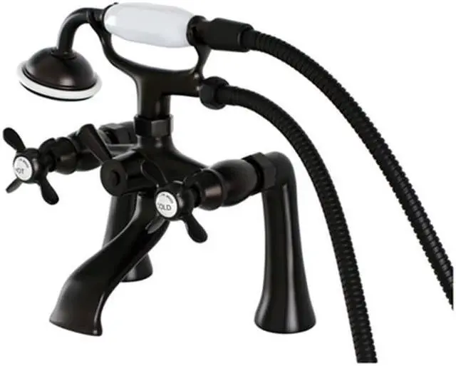Main image of Kingston Brass KS288ORB Essex 7" Centers Deck Mount Clawfoot Tub Filler with Hand Shower, Oil Rubbed Bronze