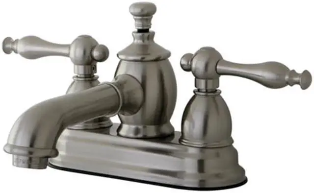 Main image of Kingston Brass KS7008NL 4 in. Centerset Lavatory Faucet with Heritage Spout & Metal Lever Handle, Satin Nickel