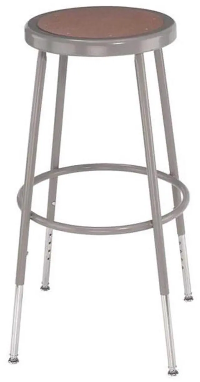 Alt view image 3 of 12 - NPS 6218H 6200 Series Height Adjustable Heavy Duty Steel Stool - Backless - Supports 500lb - 19" to 27" Seat Height - Brown Seat, Gray Base