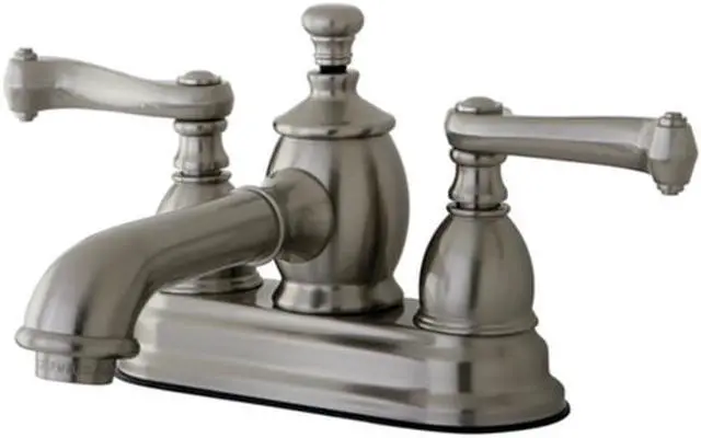 Main image of Kingston Brass KS7008FL 4 in. Centerset Lavatory Faucet with Heritage Spout & Metal Lever Handle, Satin Nickel