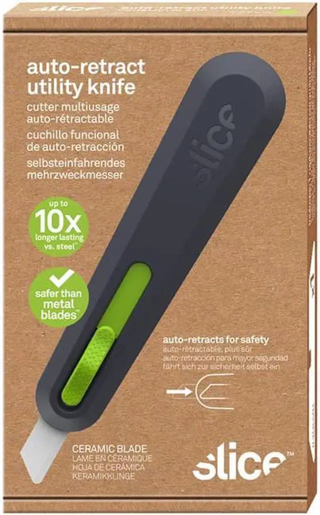 Alt view image 2 of 20 - Slice Smarty Series Auto-Retract Utility Knife-Grey/Green