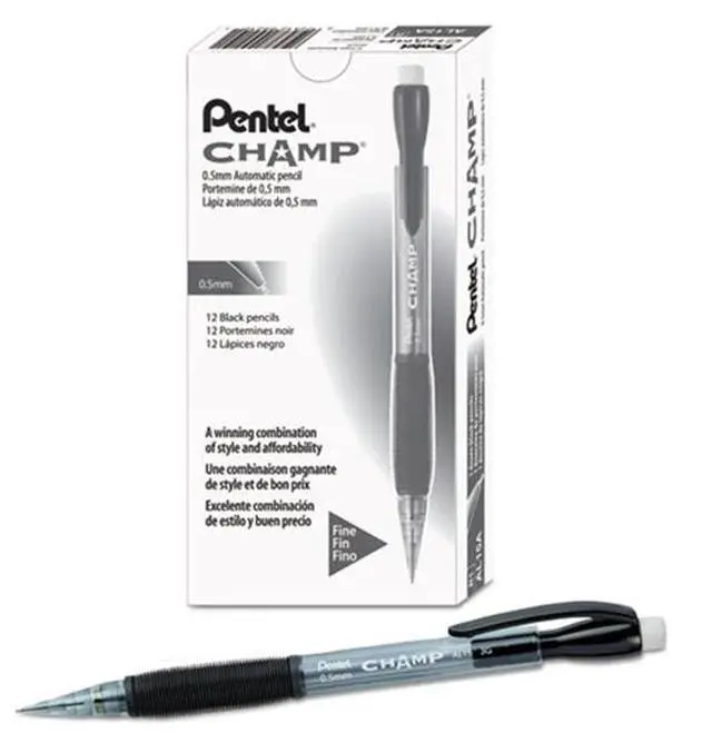 Alt view image 3 of 20 - Pentel AL15ASW2 Champ Mechanical Pencil, 0.5mm, 24/PK, Black