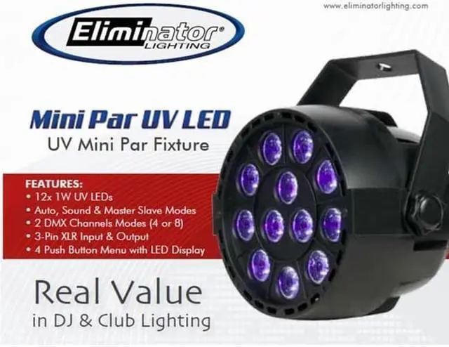 Alt view image 3 of 13 - Eliminator Lighting Mini PAR UV LED Black Light Black