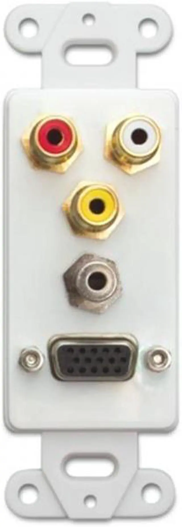 Alt view image 4 of 5 - Cable Wholesale Decora Wall Plate Insert White With 1 VGA 3.5MM Stereo And 3 RCA (Red / White / Yellow) Female Couplers