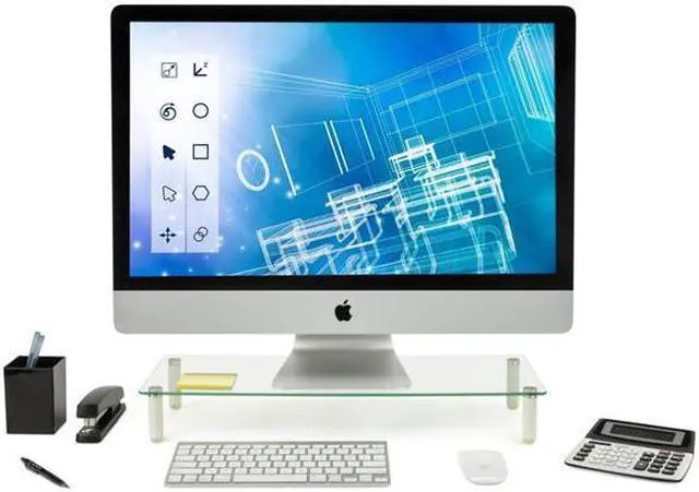Alt view image 5 of 8 - Mount-It! Glass Monitor Stand Desktop Riser | 27" Max Screen Size | 22" X 8"