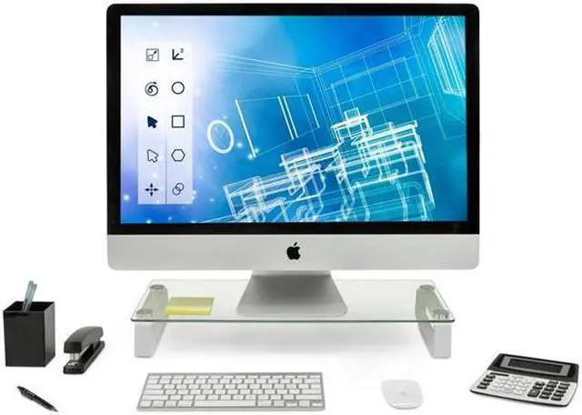 Alt view image 5 of 7 - Mount-It! Glass Monitor Stand Desktop Riser | 27" Max Screen Size | 22" X 8"
