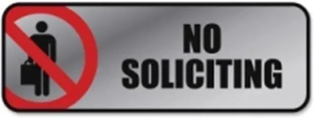 Main image of Consolidated Stamp 098208 Brushed Metal Office Sign, No Soliciting - Silver & Red