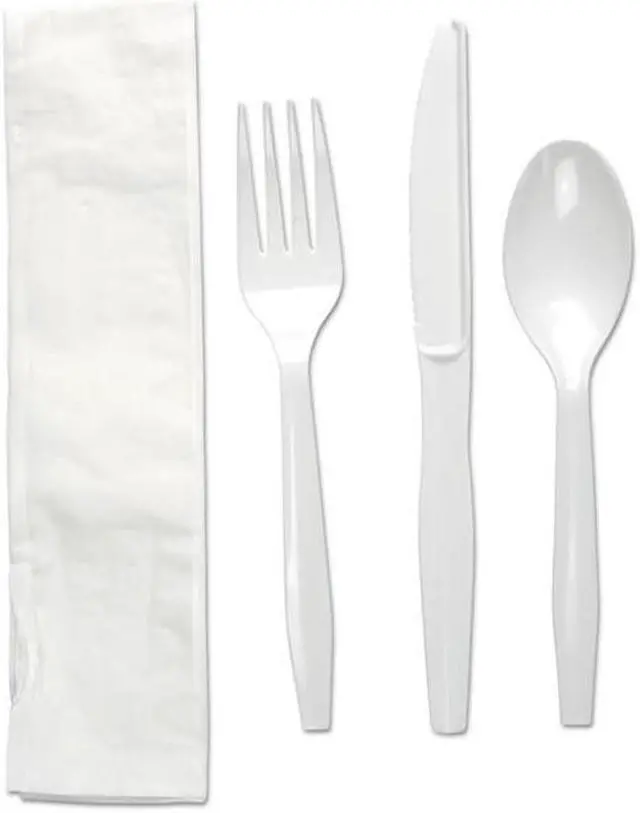 Main image of Boardwalk FKTNMWPSBLA Four-Piece Cutlery Kit, Fork / Knife / Napkin / Teaspoon, Black, 250 / Carton