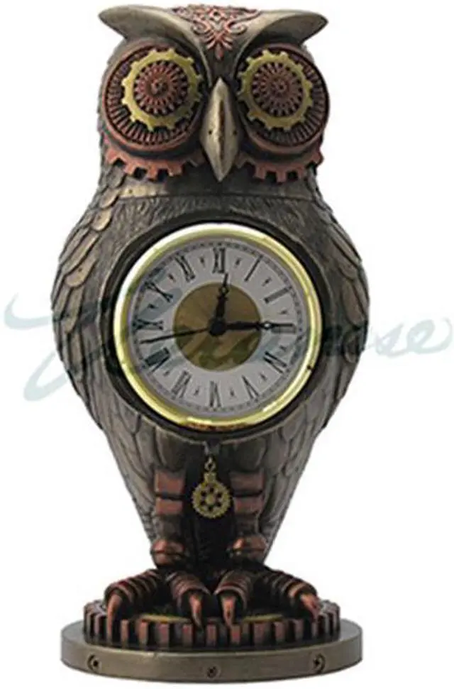 Alt view image 5 of 9 - Veronese Design Bronze/Copper Finish Steampunk Owl Mantel Clock