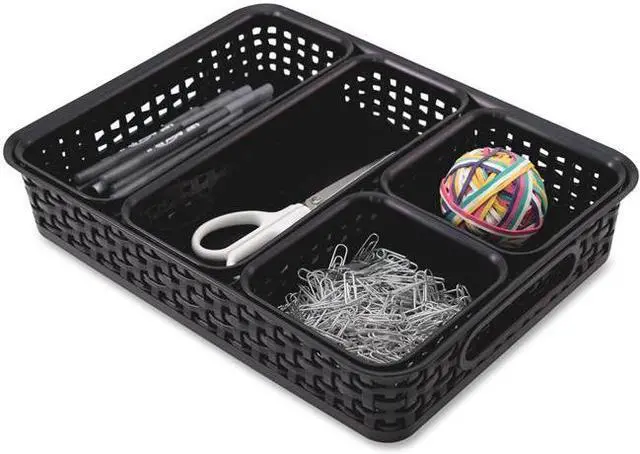 Alt view image 2 of 15 - Advantus Weave Bin Plastic 10-1/10"Wx13-2/5"Lx2-1/2"H 5/PK Black 37530