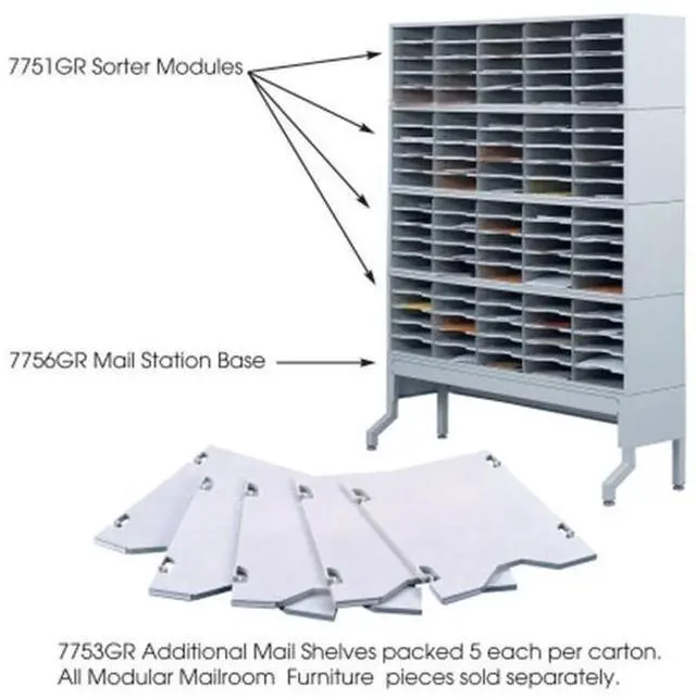 Alt view image 4 of 5 - Safco 7753GR E-Z Sort Additional Mail Trays - 5 Shelves - 11 x 12.5 x 0.5 - Gray - OEM