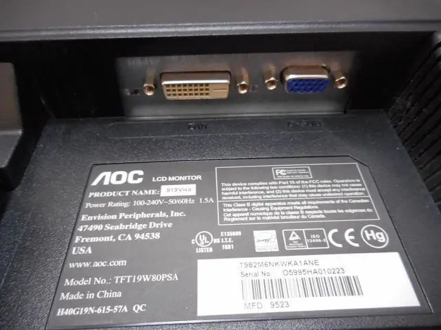 Alt view image 5 of 7 - AOC 919Vwa 19" LCD Monitor - 16:10 - 5 ms