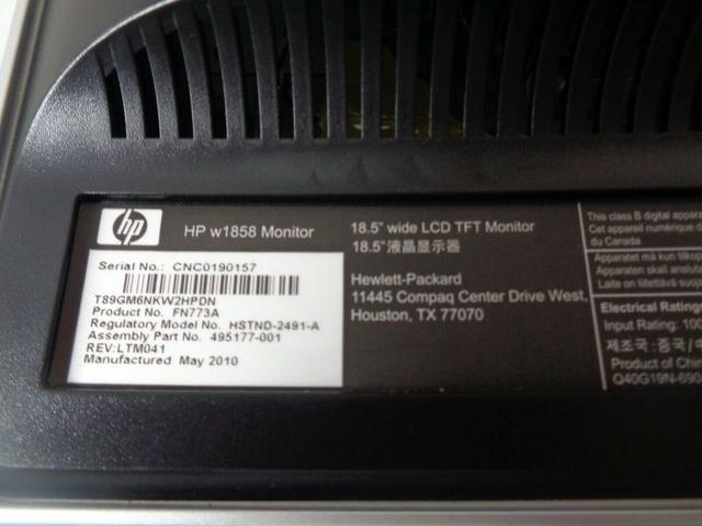 Alt view image 4 of 7 - HP W1858 18" Black and Silver Widescreen LCD Monitor Good Condition