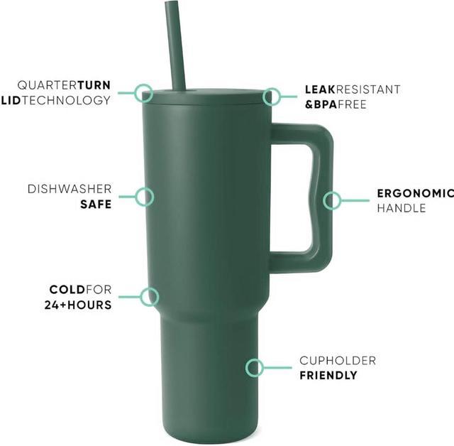 Simple Modern Tumbler with Handle and Straw Lid Insulated Reusable  Stainless Steel Water Bottle Travel Mug Cupholder 40oz Green 