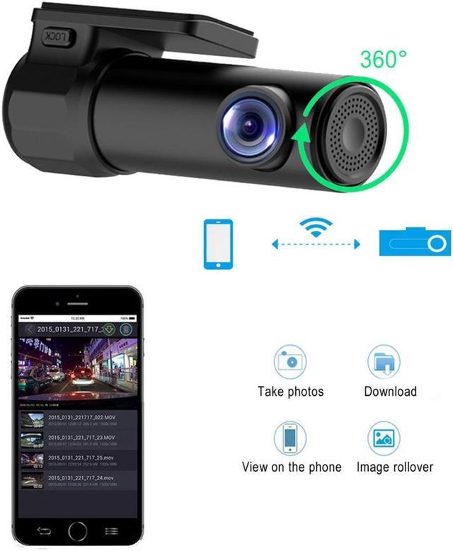WiFi Car DVR Dash Camera HD 1080P 170 Degree Wide Angle 360° Rotation Mini Vehicle  Video Recorder APP Monitor Night Vision for IOS Android Phone 