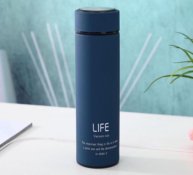 LIFE Vacuum Insulated Stainless Steel Water Bottle Double Walled Thermos with Lanyard Frosted Matte Flask