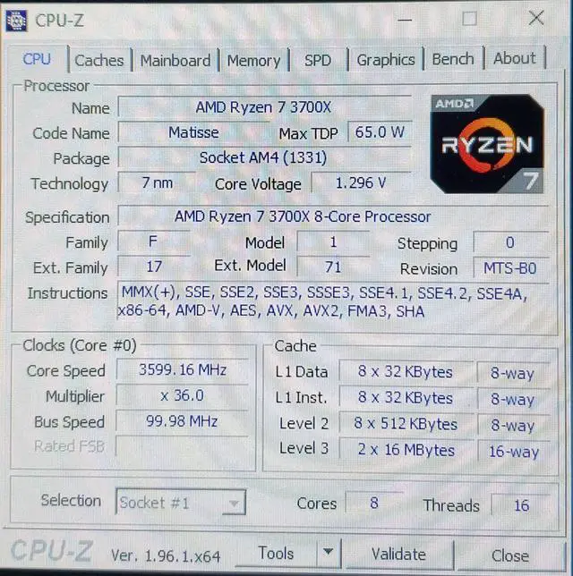Alt view image 5 of 9 - AMD RYZEN 7 3700X 8-Core 3.6 GHz (4.4 GHz Max Boost) Socket AM4 65W 100-100000071BOX Desktop Processor