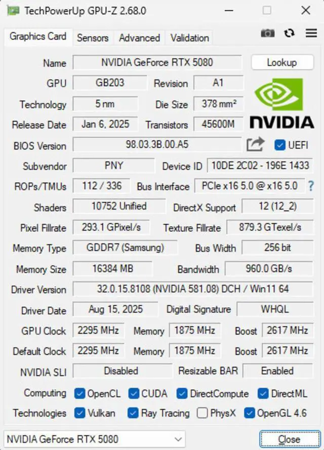 Alt view image 2 of 7 - PNY GeForce RTX 5080 16GB GDDR7 PCIe 5.0 Triple Fan GPU Video Graphics Card VCG508016TFXPB1 with power adapter cable, nothing else. Video Graphics Card comes in plain non-retail package.