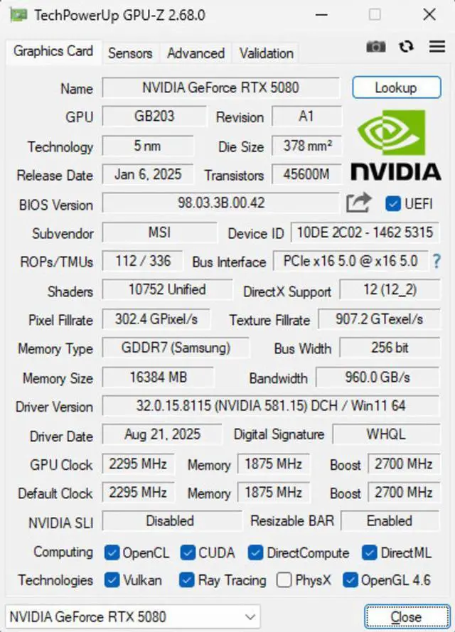 Alt view image 3 of 7 - MSI Gaming GeForce RTX 5080 16GB GDDR7 PCI Express 5.0 Graphics Card RTX 5080 16G GAMING TRIO OC