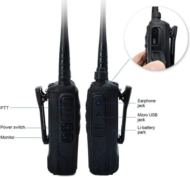 Alt view image 3 of 7 - HYS Rechargeable Long Range Two-Way Radios with Earpiece  UHF 400-470MHZ Walkie Talkies Li-ion Battery and Charger
