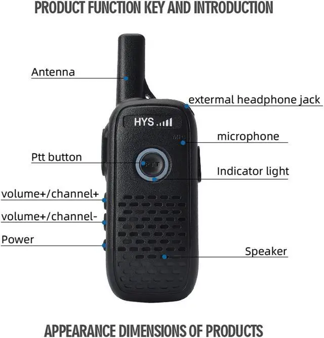 Alt view image 6 of 6 - HYS Portable Mini Walkie Talkies Rechargeable 16 Channels Long Range 400-470Mhz UHF Two Way Radios (Pack of 2)