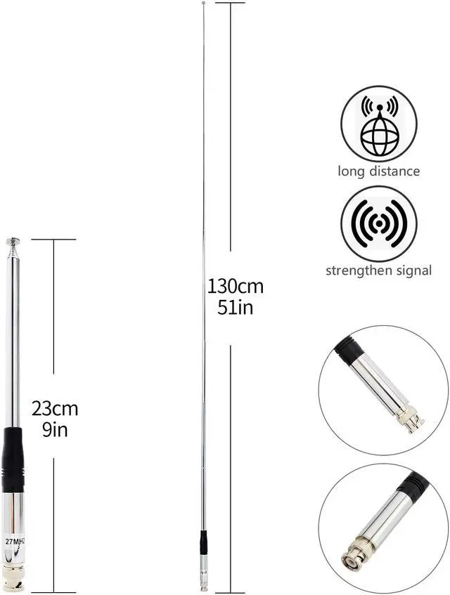 Alt view image 3 of 7 - HYS CB Antenna 27Mhz BNC Telescopic Antenna for Cobra HH50WXST HH50 MRHH350FLT C75WXST Midland Alan42 75-822 75-785 MHS75 Uniden BC75XLT PRO401HH BC125AT CB Handheld/Portable Radio …