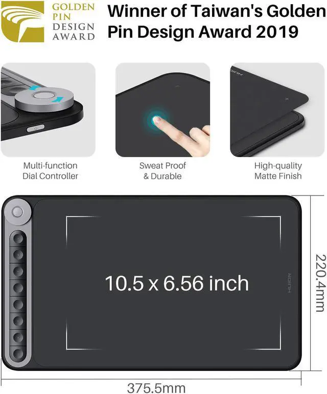 Alt view image 7 of 7 - Huion Inspiroy Dial Q620M Wireless Graphics Drawing Tablet 10 x 6 Inch, 8 Press Keys and Dial Controller, Tilt Function, Android Supported, Ideal Use for Distance Education and Wed Conference