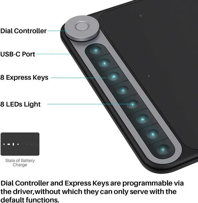 Alt view image 2 of 7 - Huion Inspiroy Dial Q620M Wireless Graphics Drawing Tablet 10 x 6 Inch, 8 Press Keys and Dial Controller, Tilt Function, Android Supported, Ideal Use for Distance Education and Wed Conference