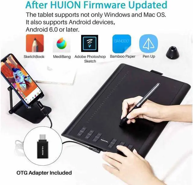 Alt view image 5 of 7 - Huion Inspiroy H950P Graphics Drawing Tablet with Tilt Response Battery-Free Stylus and 8192 Pen Pressure