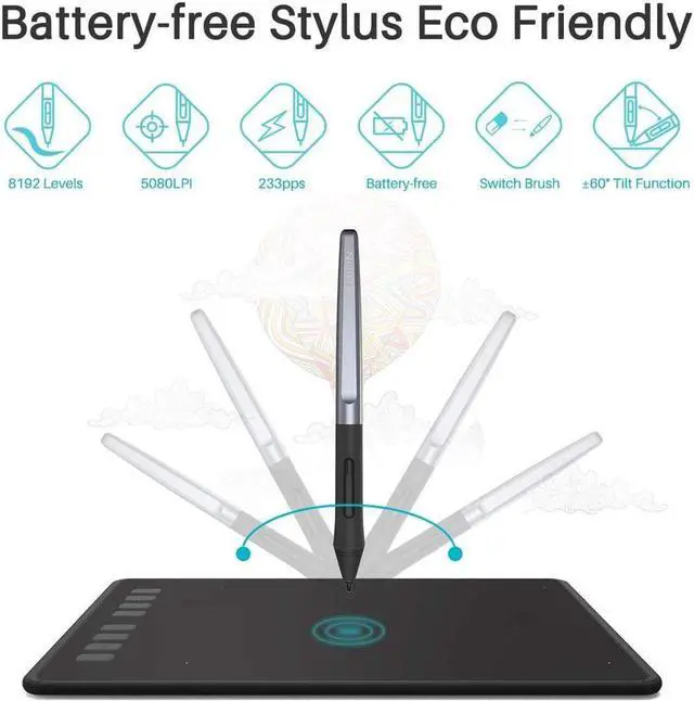 Alt view image 3 of 7 - Huion Inspiroy H950P Graphics Drawing Tablet with Tilt Response Battery-Free Stylus and 8192 Pen Pressure