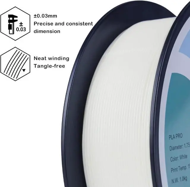 Alt view image 2 of 5 - ZIRO PLA Pro 3D Printer Filament, Dimensional Accuracy +/- 0.03 mm, 1kg Spool, 1.75mm White