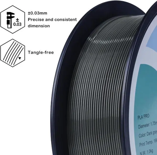 Alt view image 2 of 6 - ZIRO PLA Pro 3D Printer Filament, Dimensional Accuracy +/- 0.03 mm, 1kg Spool, 1.75mm Dark Gray