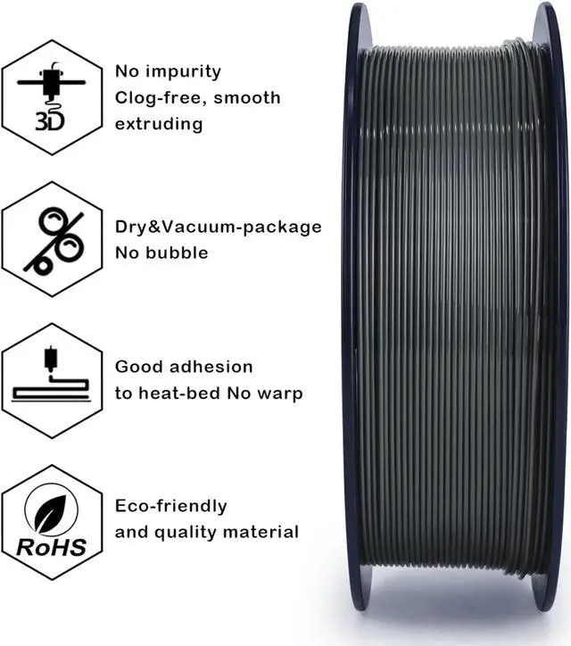 Alt view image 3 of 6 - ZIRO PLA Pro 3D Printer Filament, Dimensional Accuracy +/- 0.03 mm, 1kg Spool, 1.75mm Dark Gray