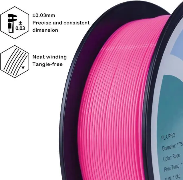 Alt view image 2 of 6 - ZIRO PLA Pro 3D Printer Filament, Dimensional Accuracy +/- 0.03 mm, 1kg Spool, 1.75mm Rose Pink