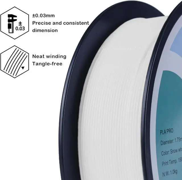 Alt view image 2 of 5 - ZIRO PLA Pro 3D Printer Filament, Dimensional Accuracy +/- 0.03 mm, 1kg Spool, 1.75mm Snow White