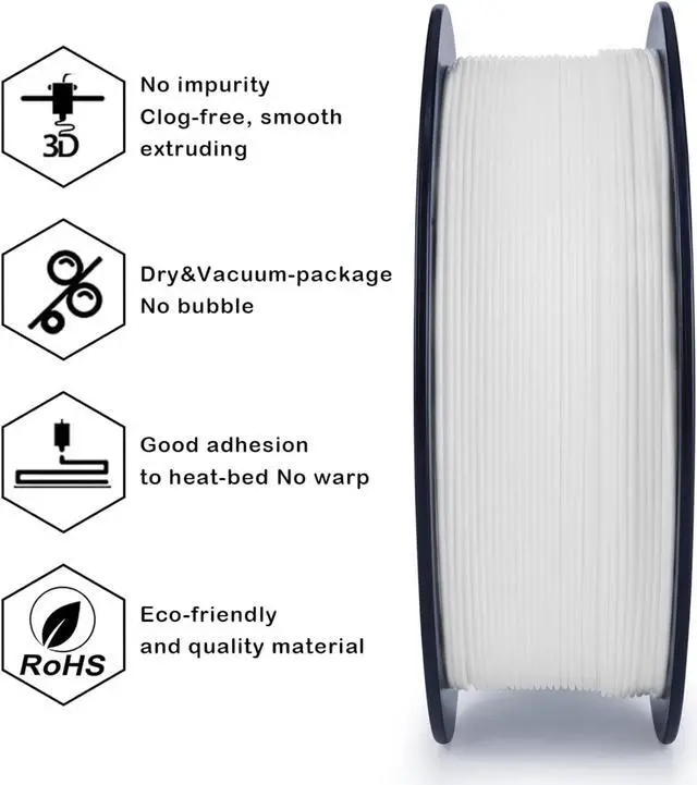Alt view image 3 of 5 - ZIRO PLA Pro 3D Printer Filament, Dimensional Accuracy +/- 0.03 mm, 1kg Spool, 1.75mm Snow White