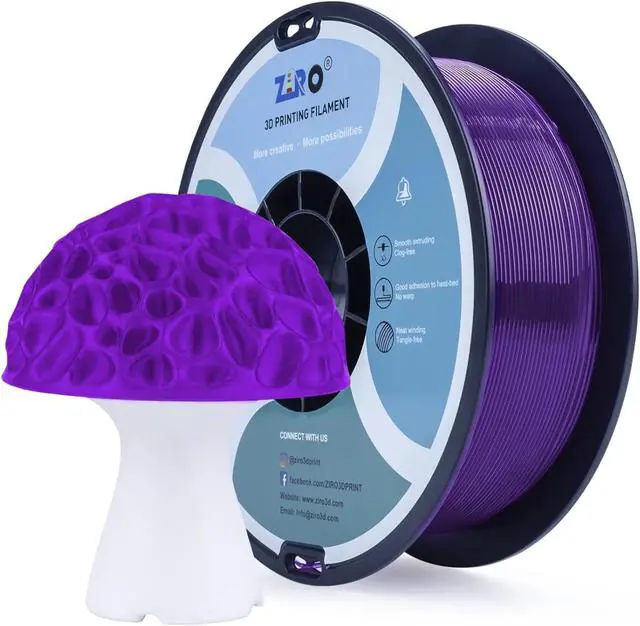 Main image of ZIRO PLA Pro 3D Printer Filament, Dimensional Accuracy +/- 0.03 mm, 1kg Spool, 1.75mm Transparent Purple