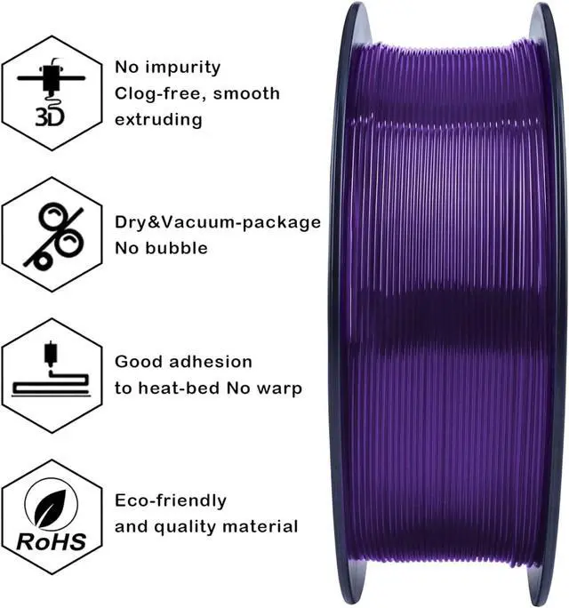 Alt view image 4 of 7 - ZIRO PLA Pro 3D Printer Filament, Dimensional Accuracy +/- 0.03 mm, 1kg Spool, 1.75mm Transparent Purple