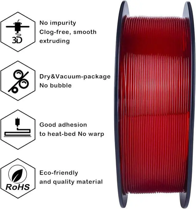 Alt view image 4 of 6 - ZIRO PLA Pro 3D Printer Filament, Dimensional Accuracy +/- 0.03 mm, 1kg Spool, 1.75mm Transparent Red