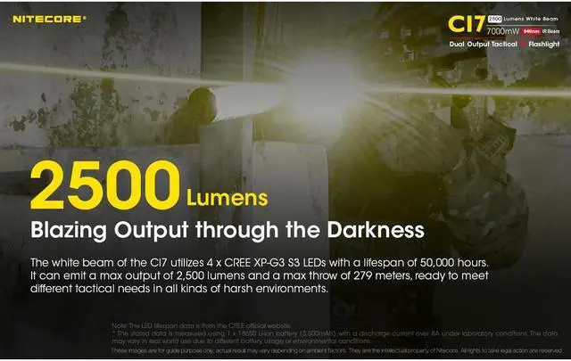 Alt view image 3 of 6 - Nitecore CI7 2500 Lumen White and Infrared IR LED Flashlight