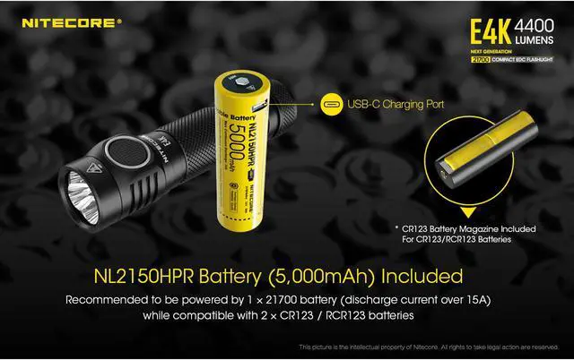 Alt view image 9 of 12 - Nitecore E4K Next Generation 21700 Compact Edc Flashlight