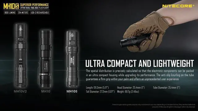 Alt view image 5 of 6 - Nitecore MH10S 1800 Lumen USB-C Rechargeable Flashlight