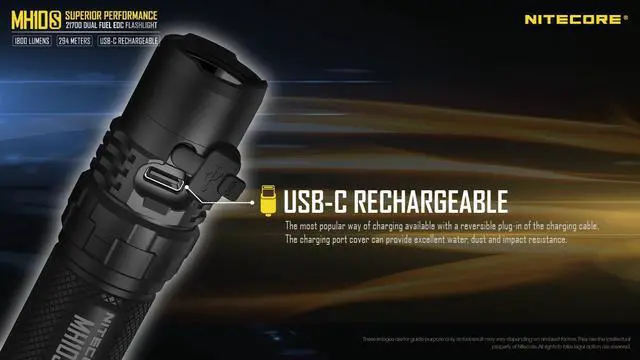 Alt view image 4 of 6 - Nitecore MH10S 1800 Lumen USB-C Rechargeable Flashlight