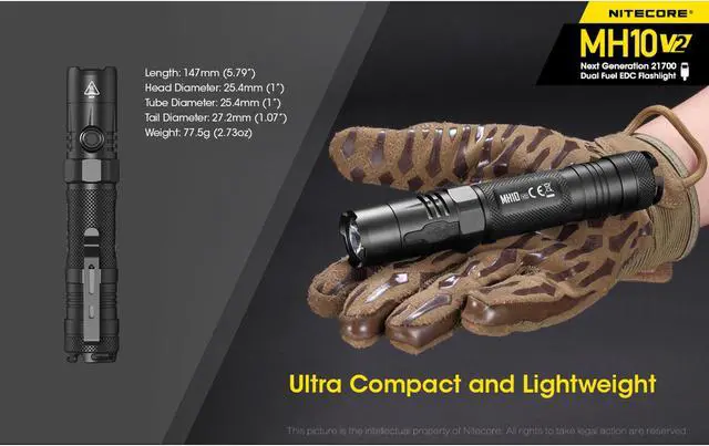 Alt view image 4 of 6 - Nitecore MH10 v2 1200 Lumen USB-C Rechargeable Flashlight