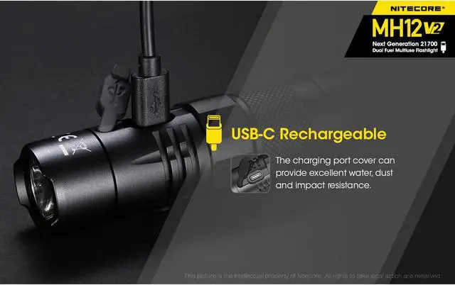 Alt view image 3 of 6 - Nitecore MH12 v2 1200 Lumen USB-C Rechargeable Flashlight