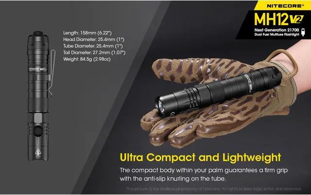 Alt view image 4 of 6 - Nitecore MH12 v2 1200 Lumen USB-C Rechargeable Flashlight