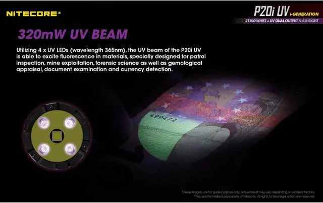 Alt view image 3 of 7 - Nitecore P20i UV 1800 Lumen Rechargeable Flashlight with UV Light
