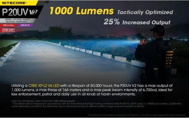 Alt view image 3 of 7 - Nitecore P20UV V2 1000 Lumen LED Flashlight