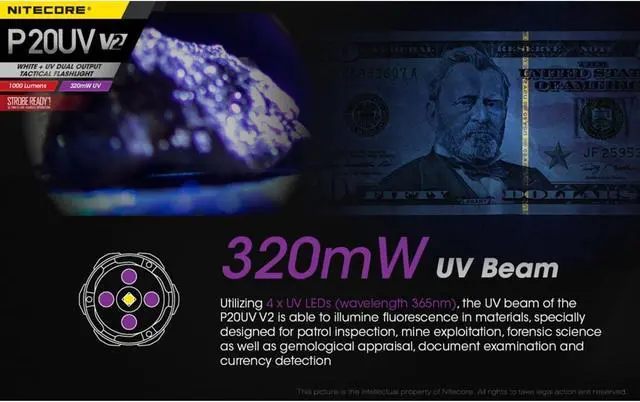 Alt view image 4 of 7 - Nitecore P20UV V2 1000 Lumen LED Flashlight